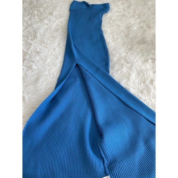 Hello Molly Womans Small Blue Ribbed Halter Bodycon Side Slit Dress NEW W/TAGS - Picture 3 of 10